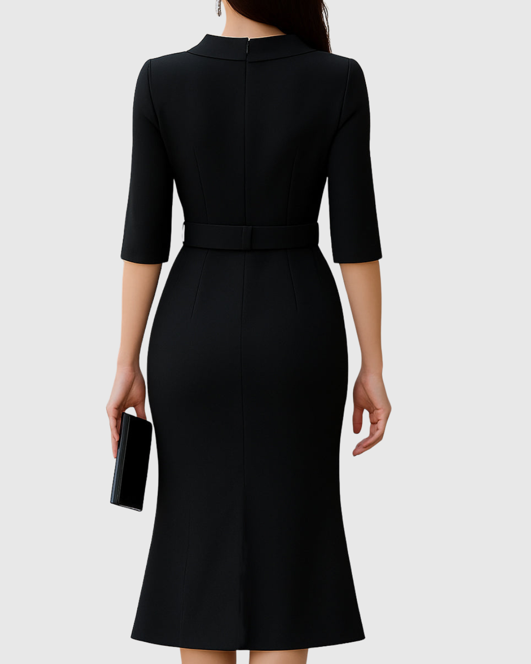 Sophia | Women Classic Black Belted Midi Dress
