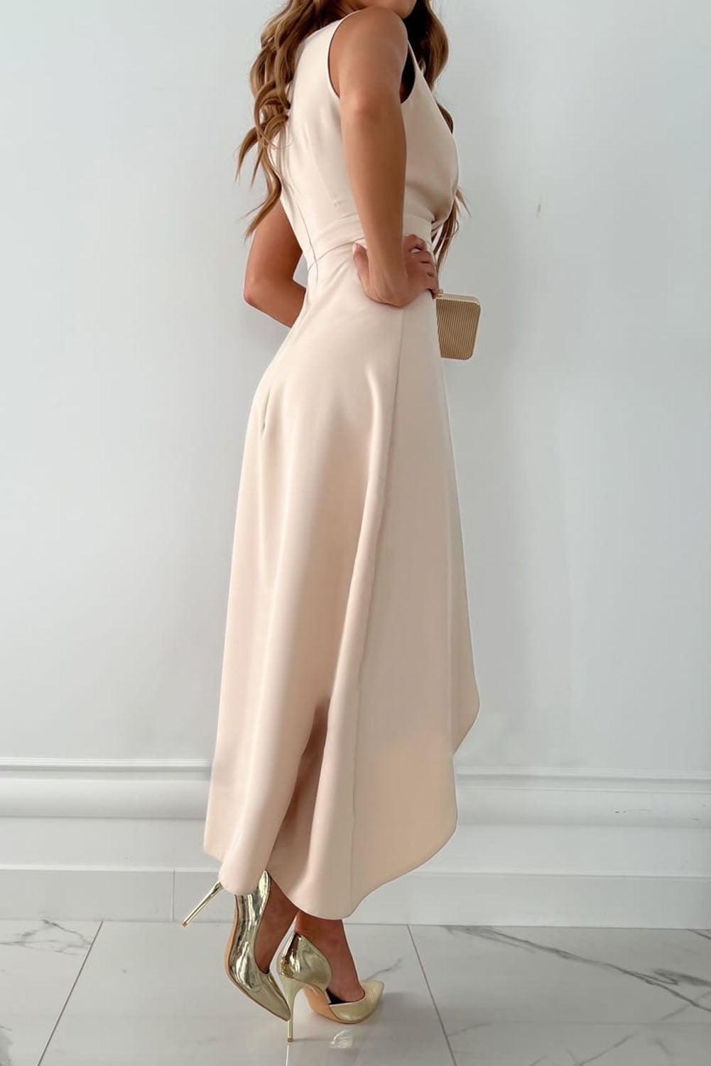 Bianca | Women’s V-Neck Asymmetric Hem Midi Dress