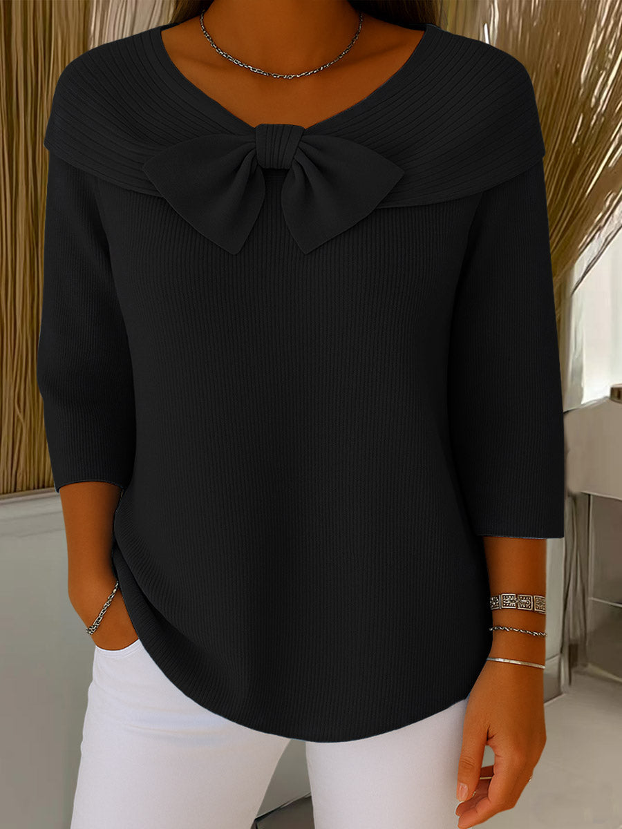 Jordan | Women's Ribbed Bow Neck 3/4 Sleeve Sweater