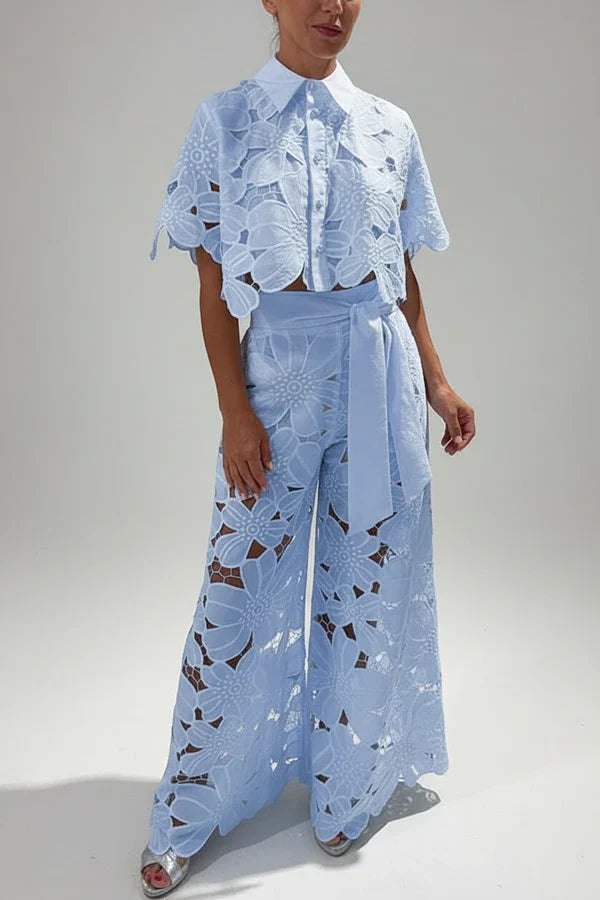 Cutout Wide Leg Pants Set for Women
