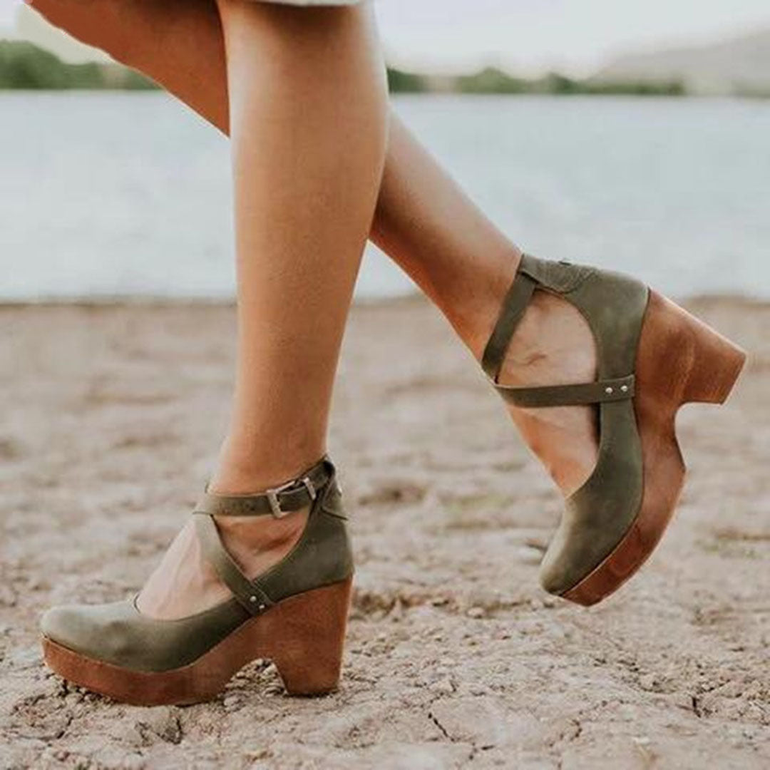 Rebecca | Women Summer Wedge Heels with Closed Toe & Ankle Strap