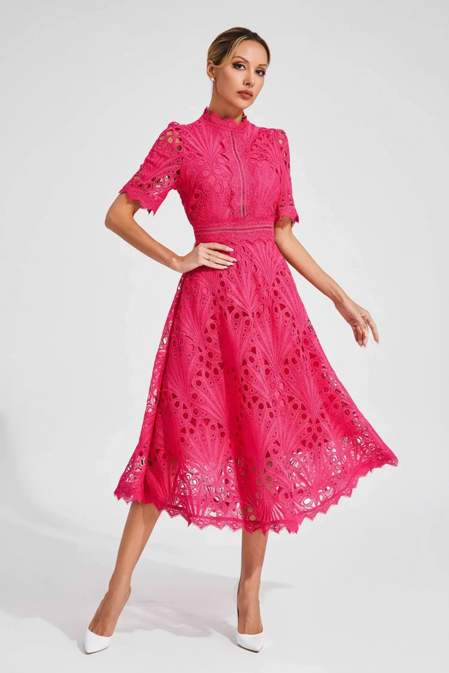 High Neck A-Line Midi Dress for Women