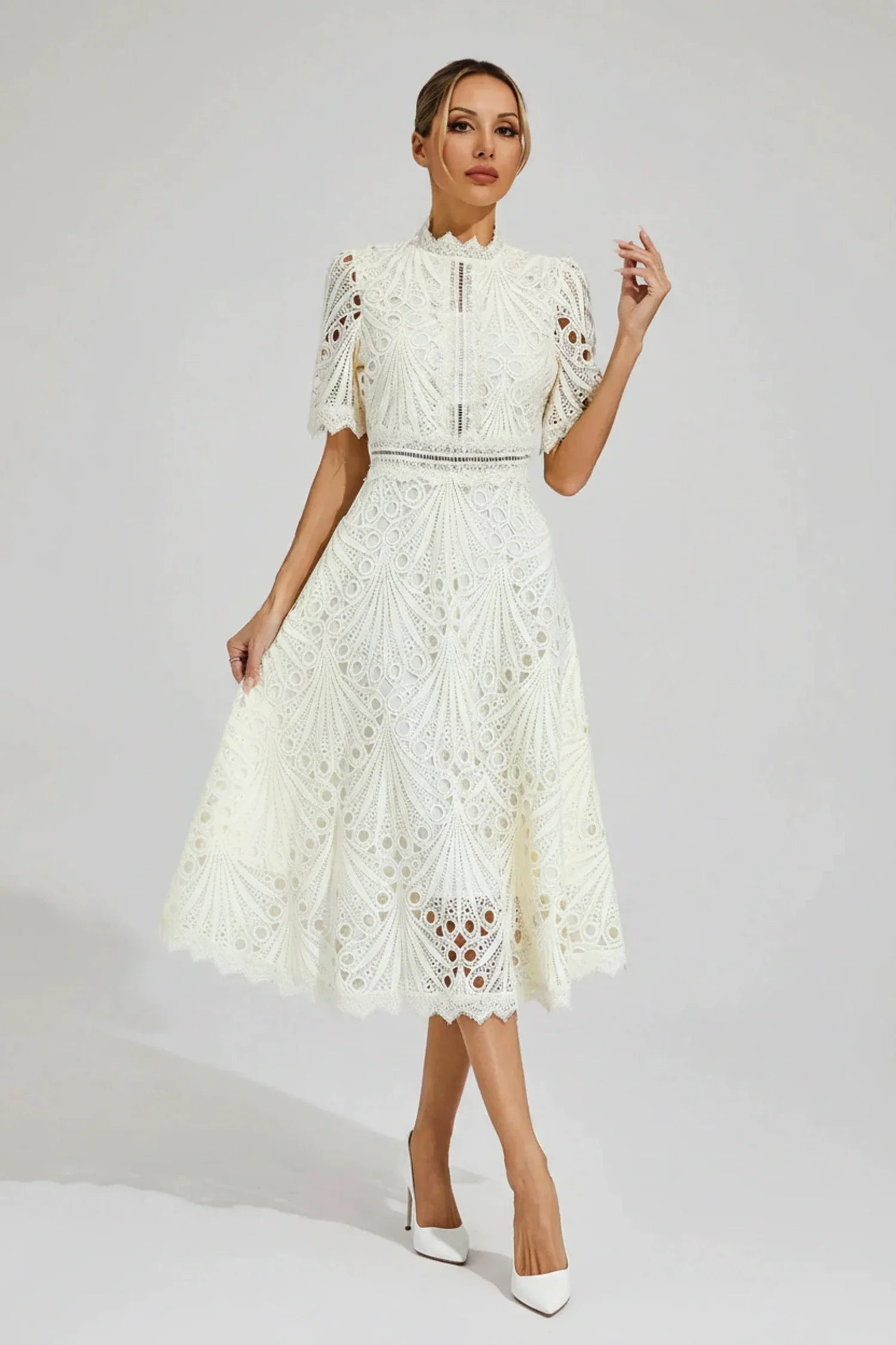 High Neck A-Line Midi Dress for Women