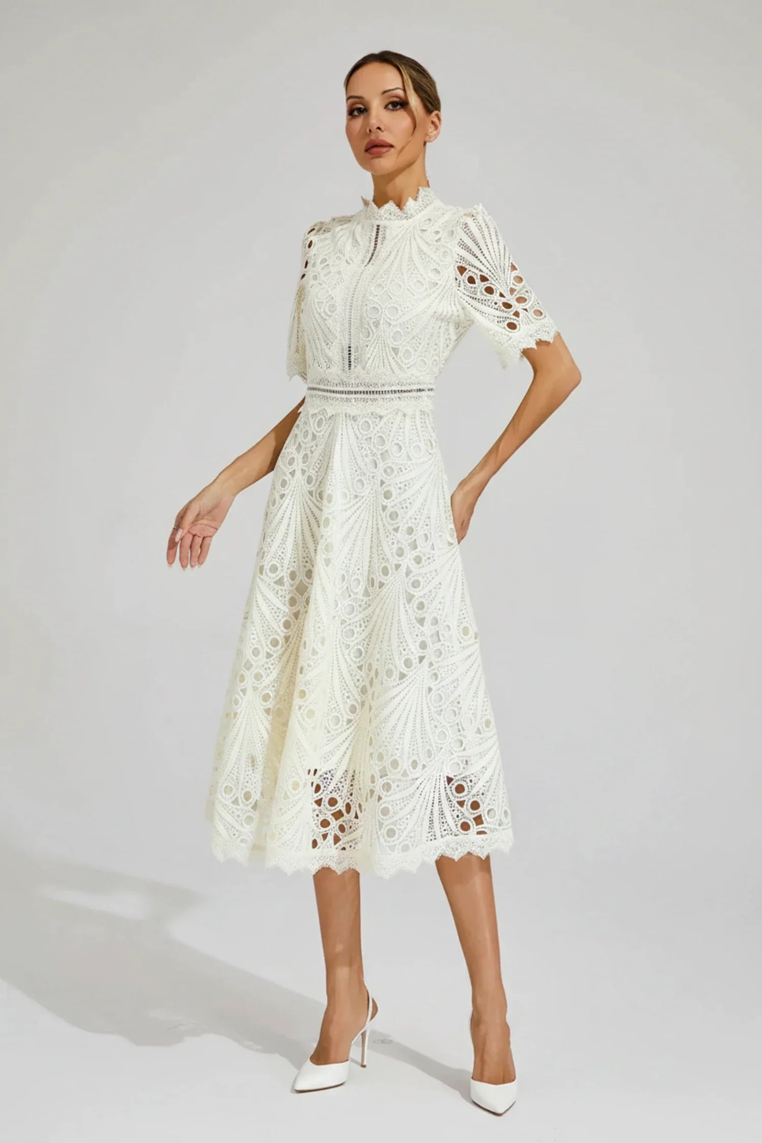 High Neck A-Line Midi Dress for Women