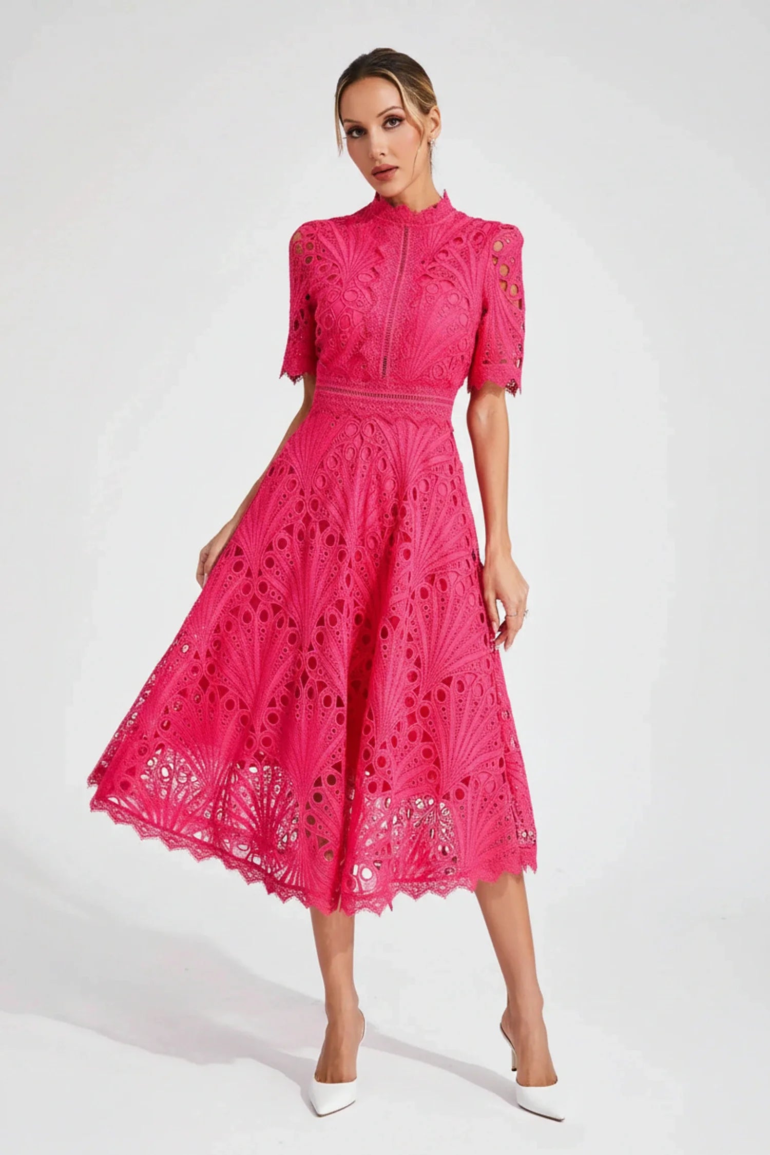 High Neck A-Line Midi Dress for Women