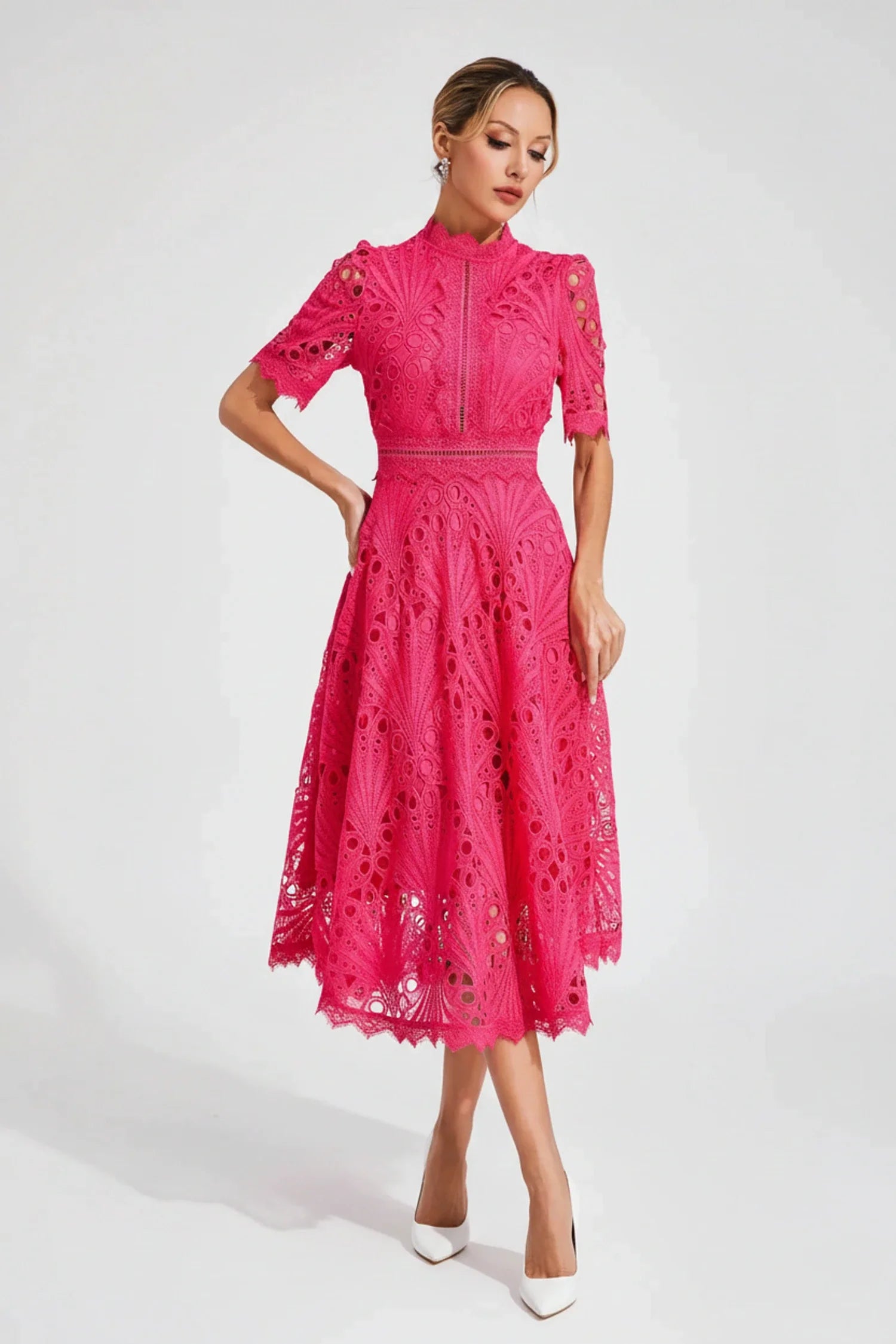 High Neck A-Line Midi Dress for Women