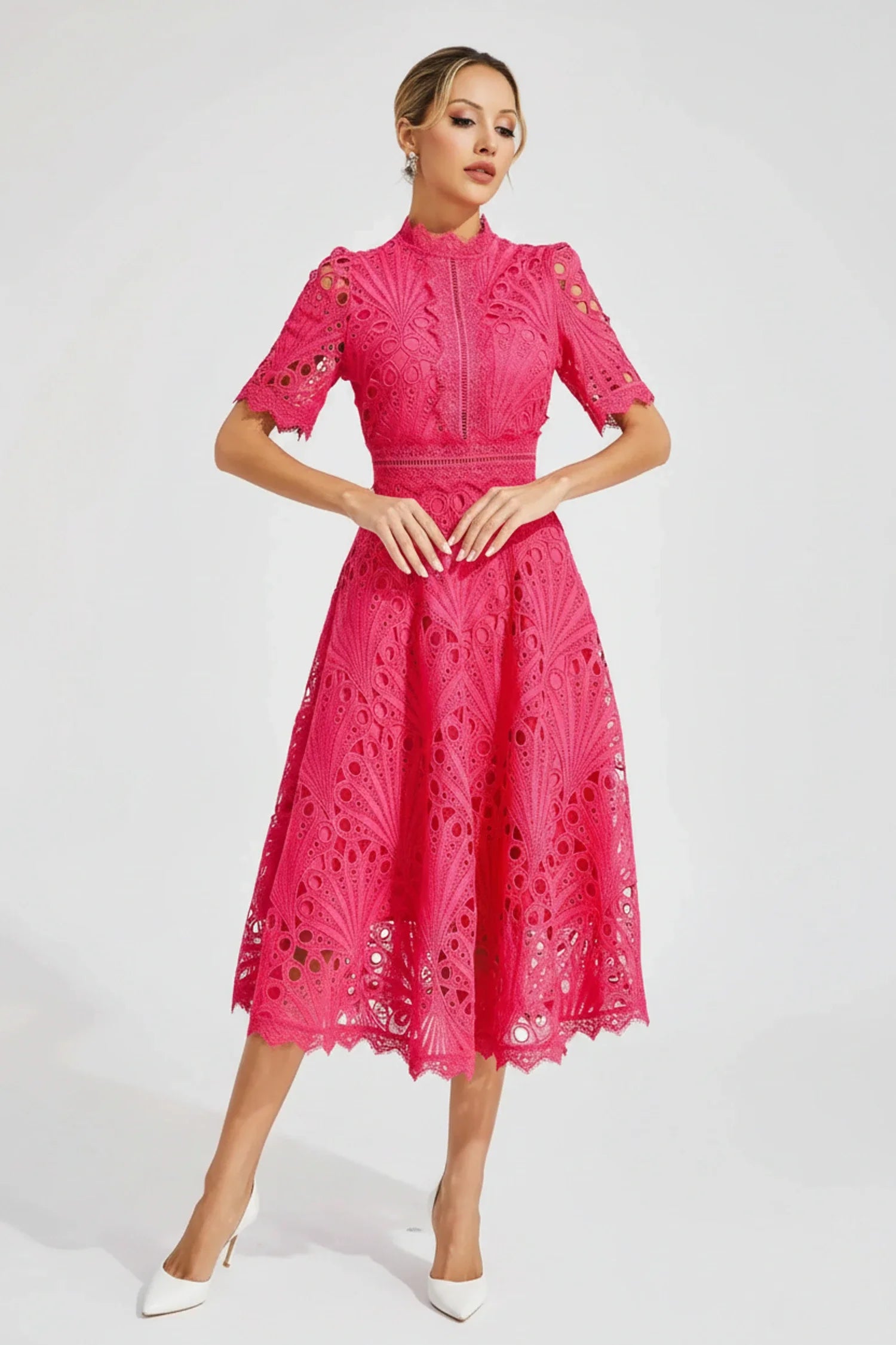 High Neck A-Line Midi Dress for Women