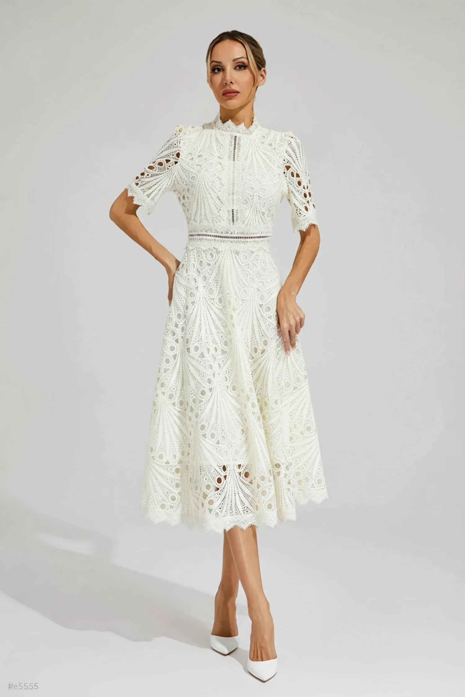 High Neck A-Line Midi Dress for Women