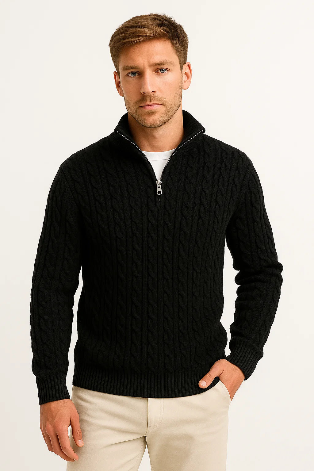 Vince | Men’s Spring Zip-Neck Cable Knit Sweater