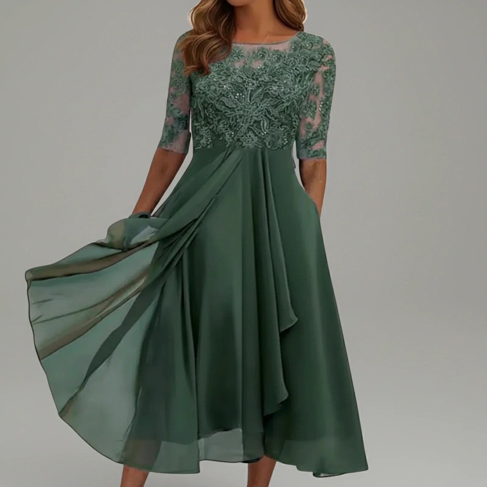 Lace A-Line Midi Dress for Women