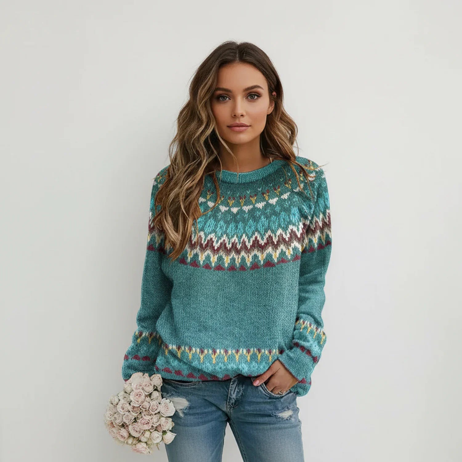 Long Sleeve Patterned Sweater for Women