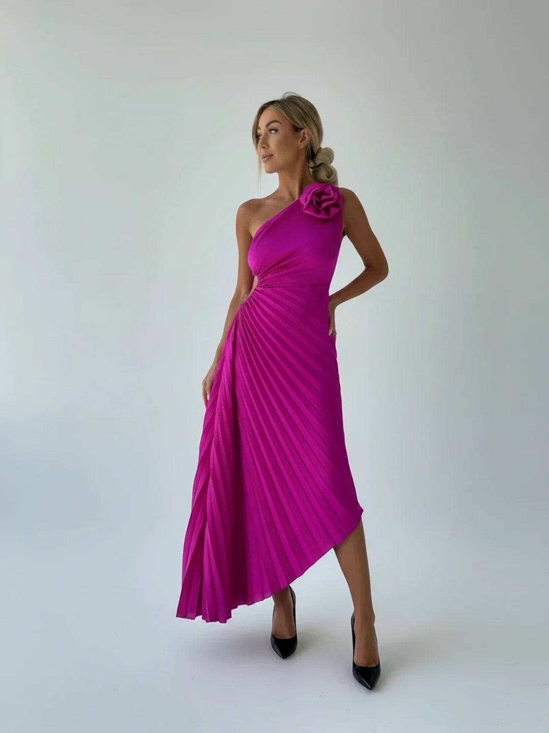 Pleated A-Line Midi Dress for Women