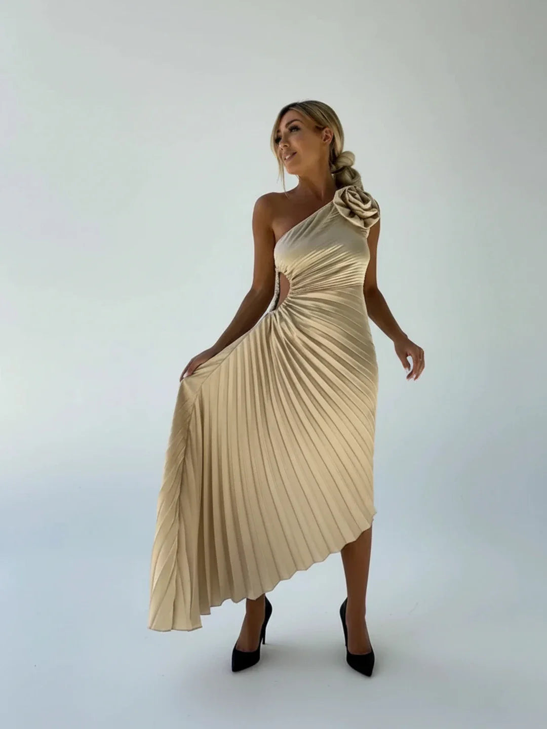 Pleated A-Line Midi Dress for Women