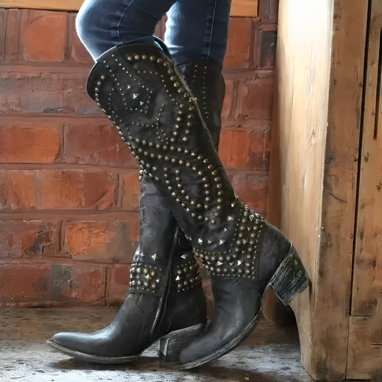Charlotte | Women Western Studded Knee-High Boots
