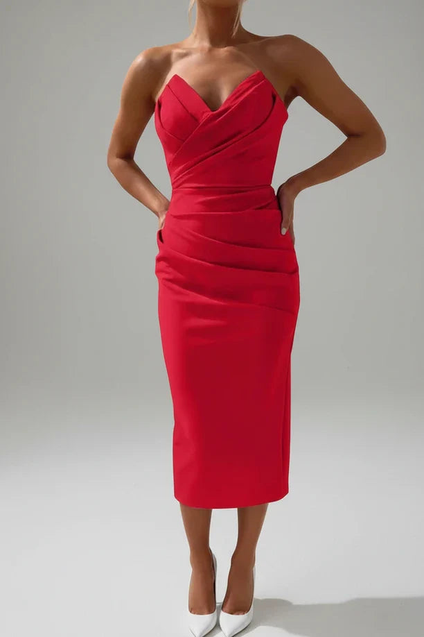 Strapless Bodycon Midi Dress for Women
