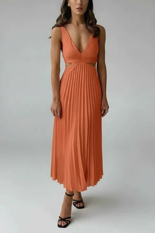 V-Neck A-Line Midi Dress for Women