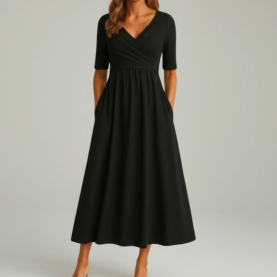 V-Neck A-Line Midi Dress for Women