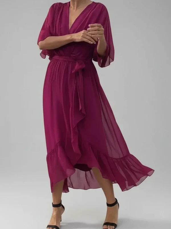 Women's V-Neck Wrap Midi Dress