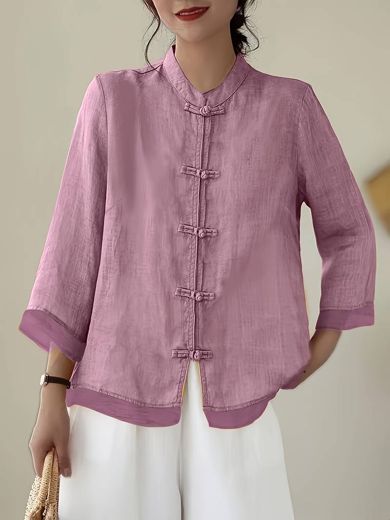 Abigail | Women's Frog Button Mandarin Collar Blouse