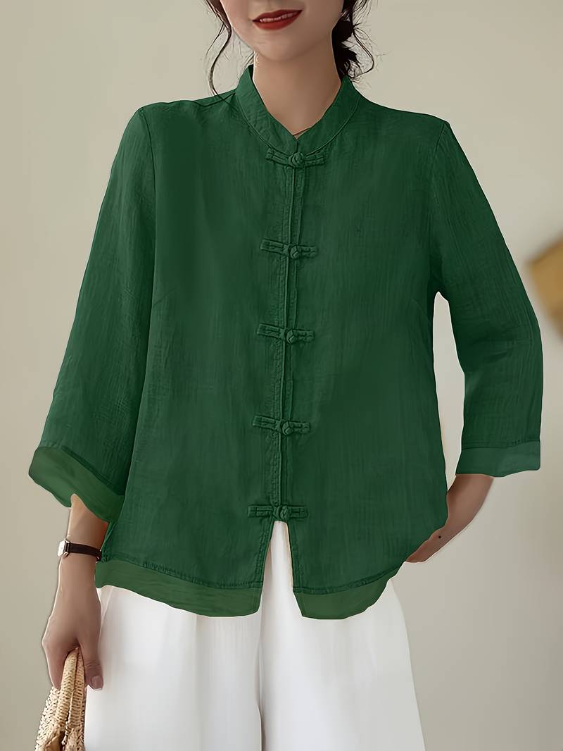Abigail | Women's Frog Button Mandarin Collar Blouse