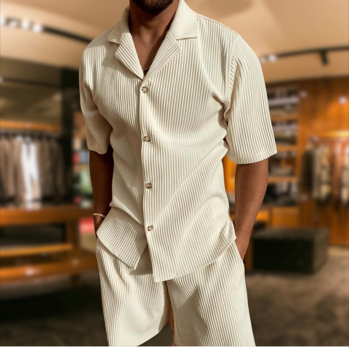 Aiden | Men's Button-Down Short Sleeve Shirt and Drawstring Shorts Set