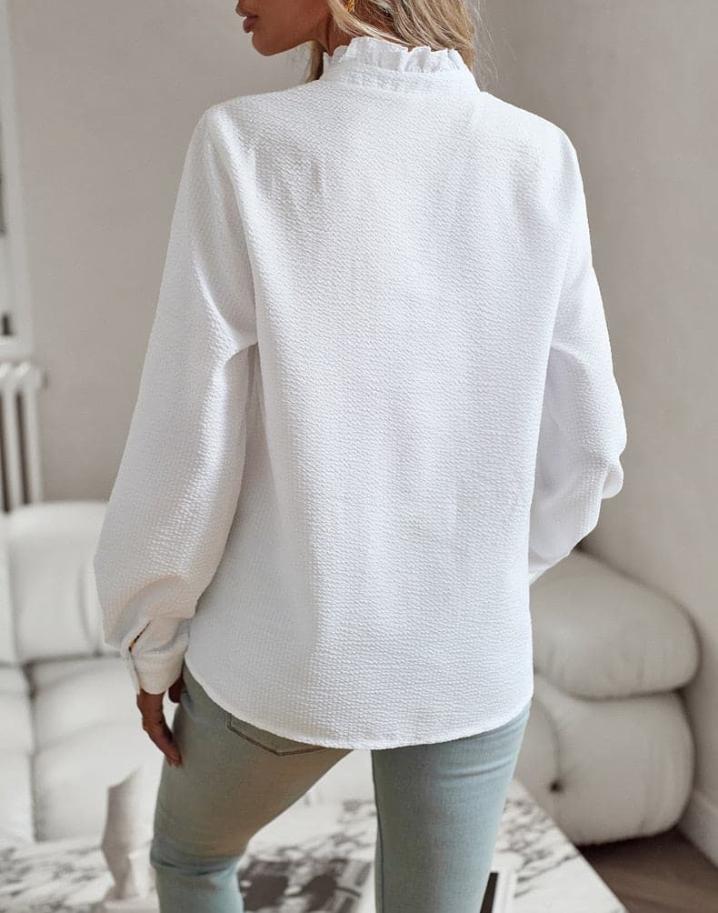 Ann | Women's Ruffle Long Sleeve Button Down Blouse