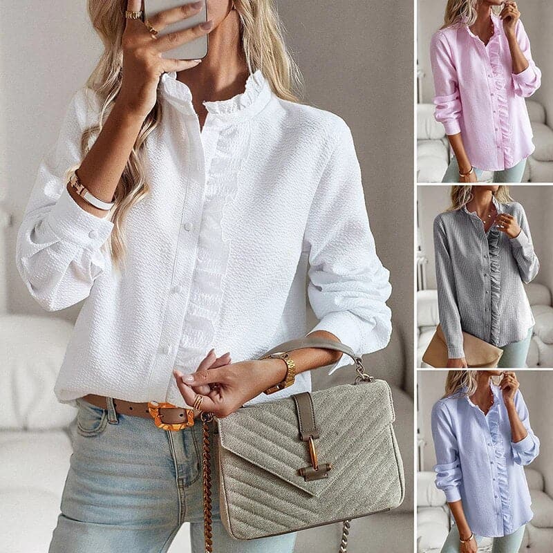 Ann | Women's Ruffle Long Sleeve Button Down Blouse