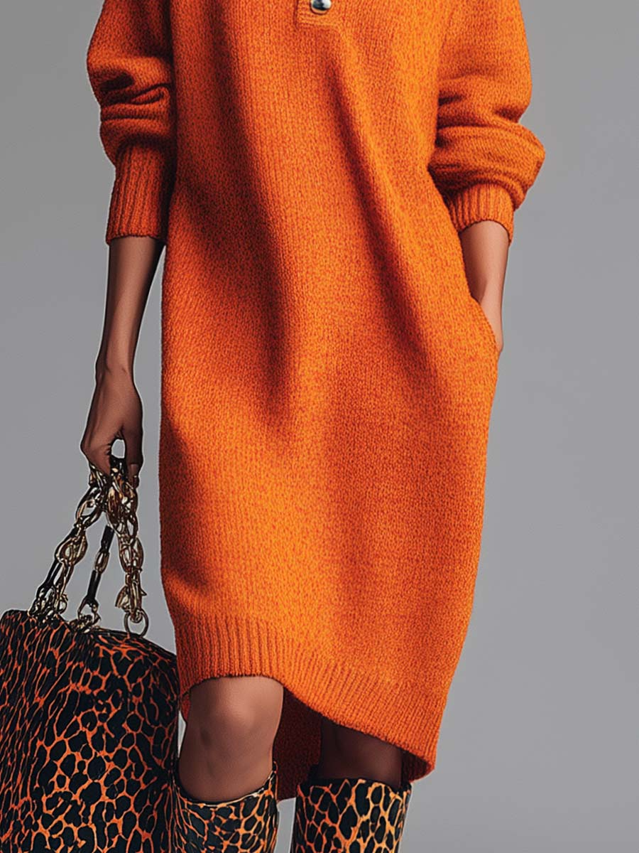 Anne | Women's High Neck Sweater Midi Dress
