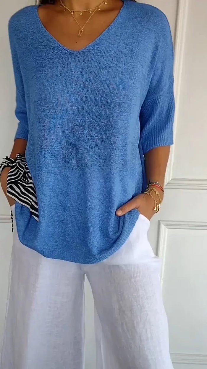 Ashley | Women's Oversized Knit V-Neck Top