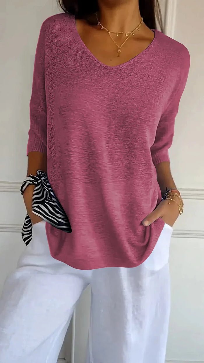 Ashley | Women's Oversized Knit V-Neck Top