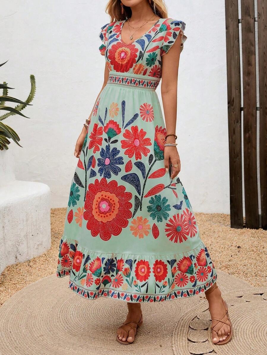 Ashley | Women's V-Neck A-Line Midi Dress