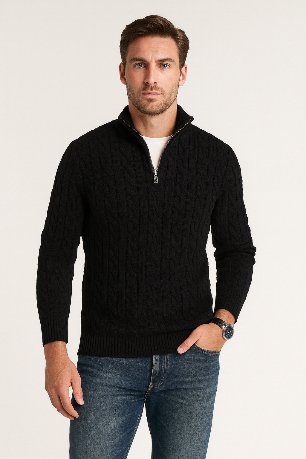 Brad | Men's Quarter-Zip Cable Knit Sweater
