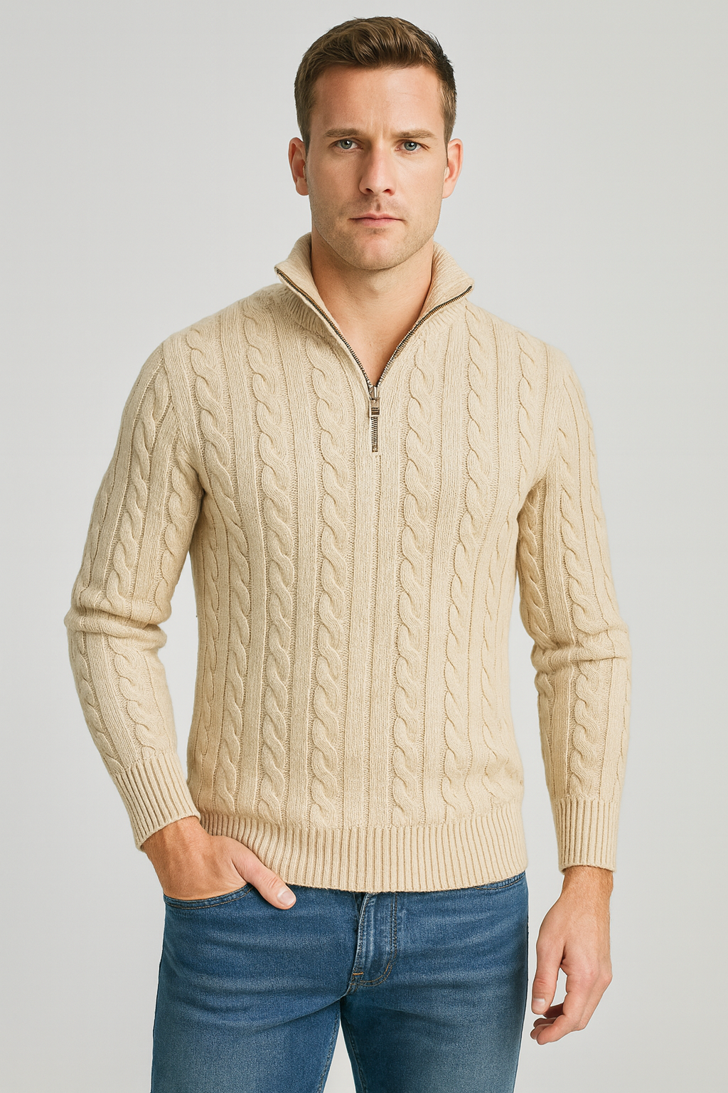Brad | Men's Quarter-Zip Cable Knit Sweater