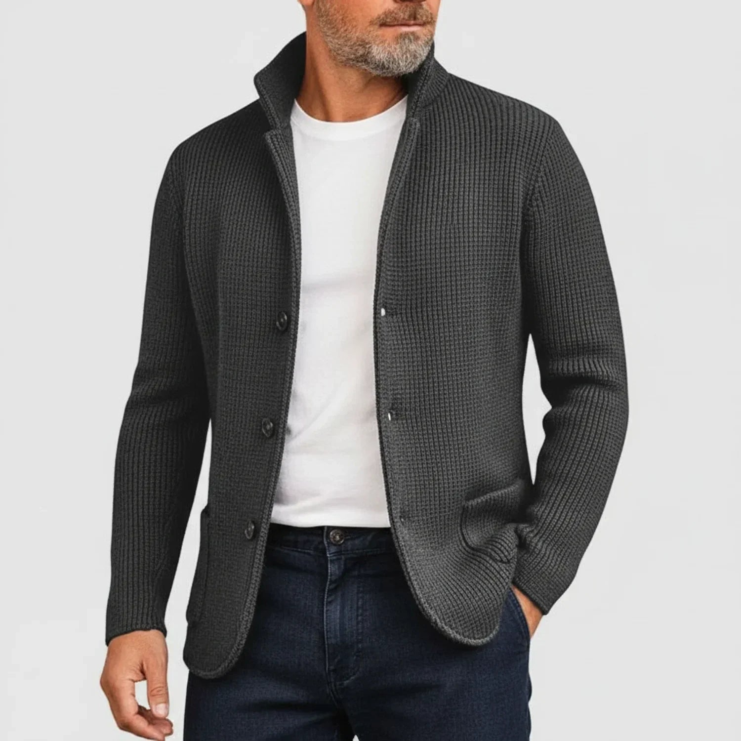 Ribbed Button-Front Cardigan Sweater for Men