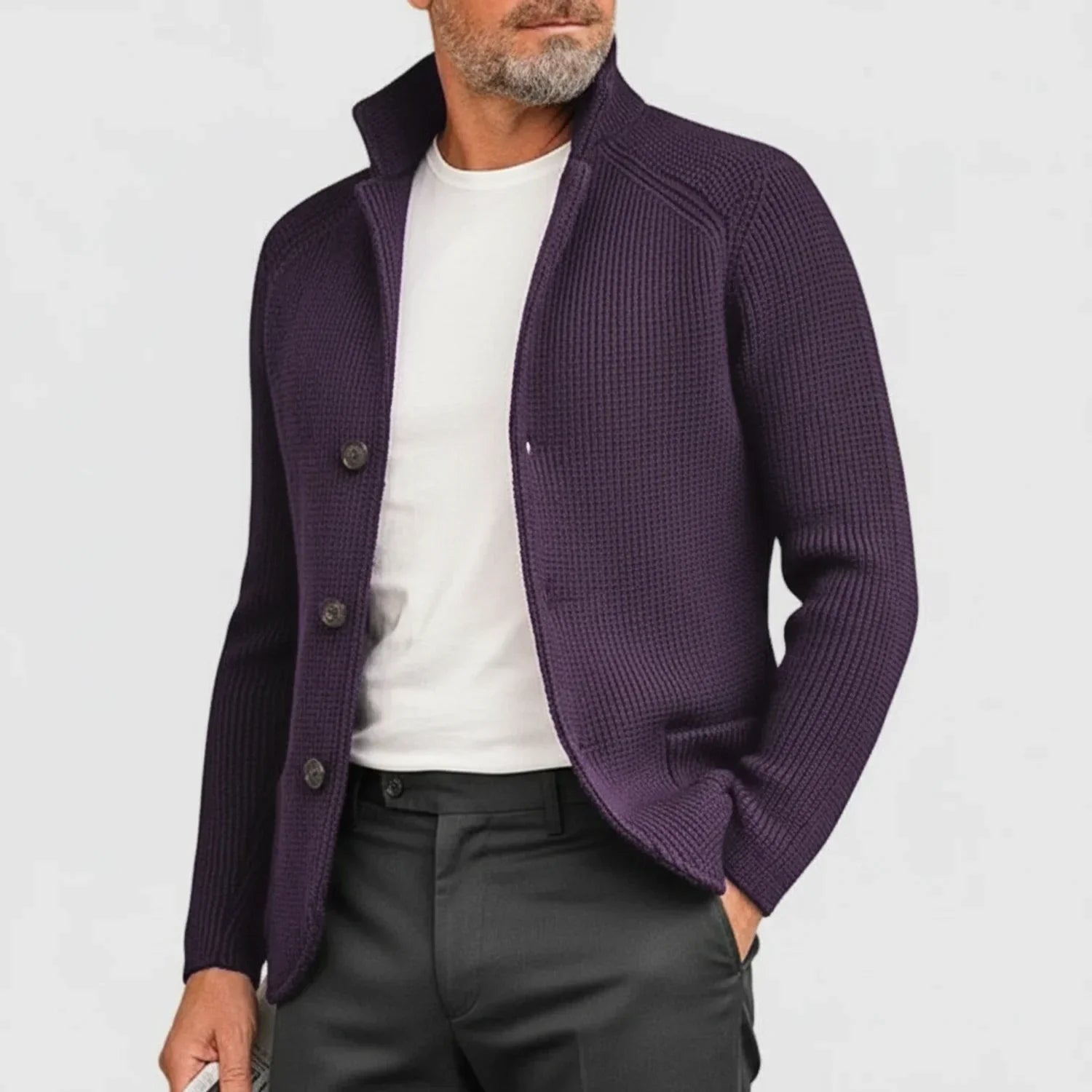Ribbed Button-Front Cardigan Sweater for Men
