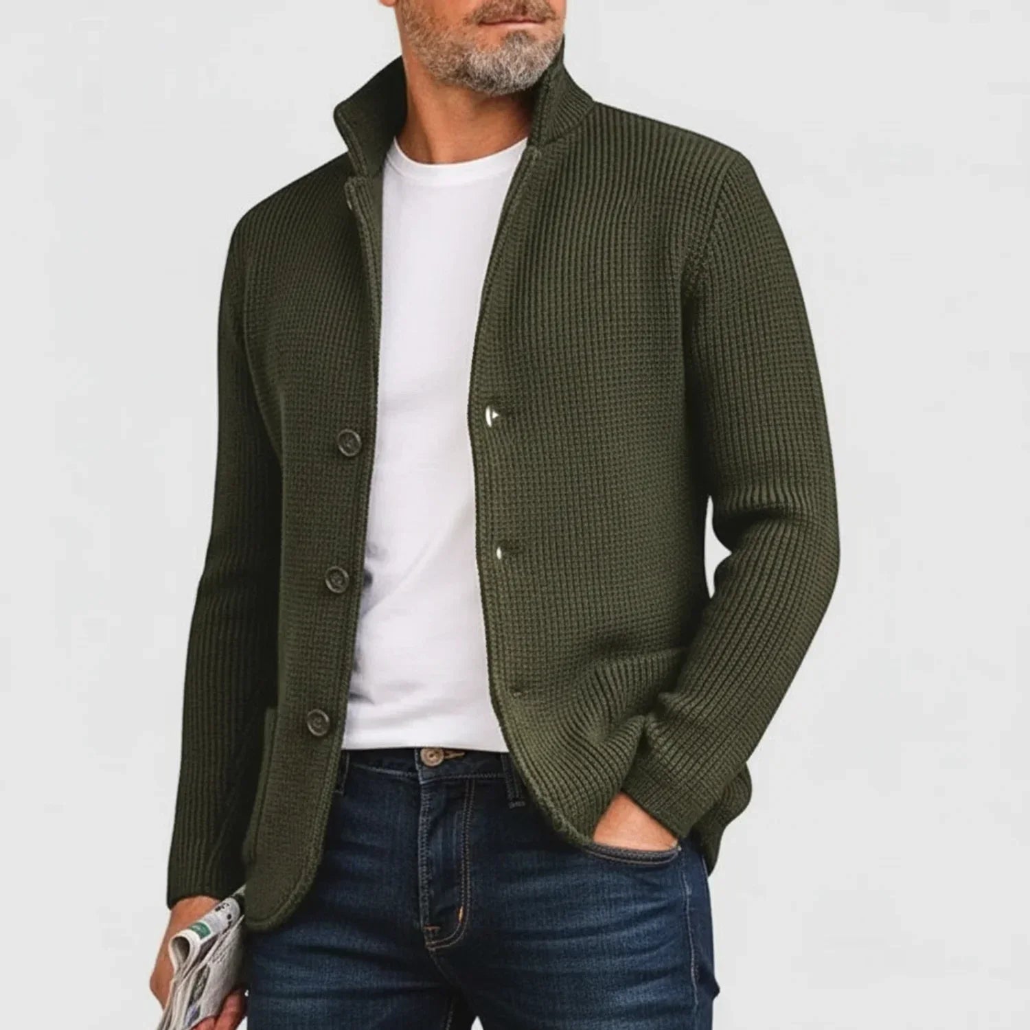 Ribbed Button-Front Cardigan Sweater for Men