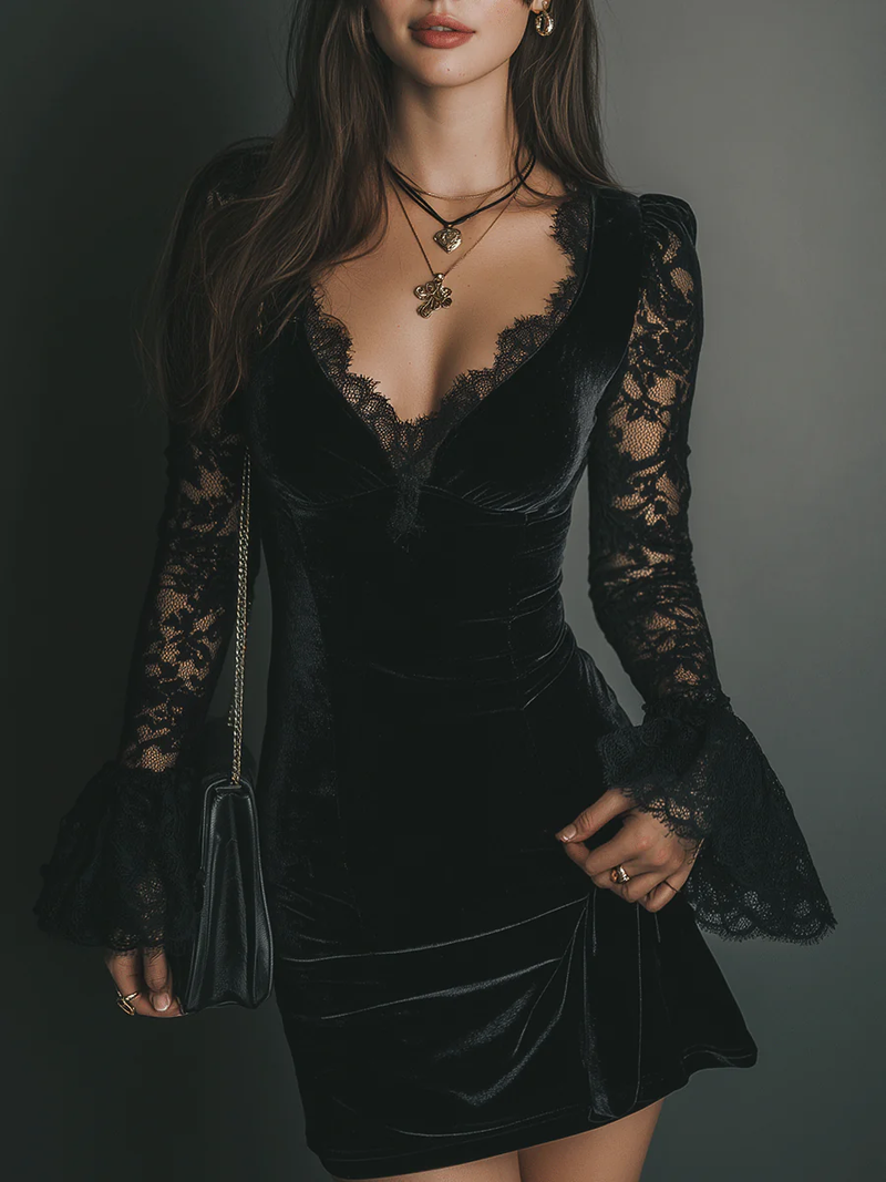 Carol | Women's V-Neck Lace Mini Dress