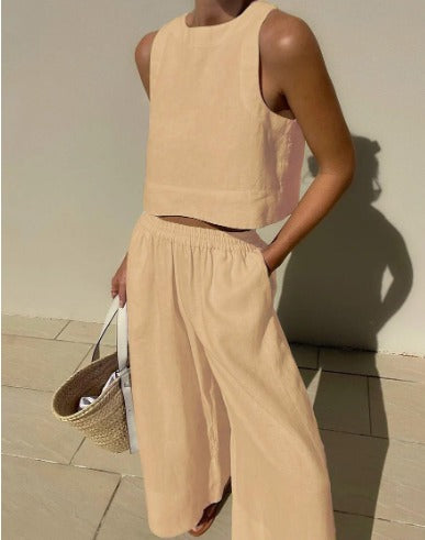 Charlene | Women's Cropped Sleeveless Tank Top and Pants Set