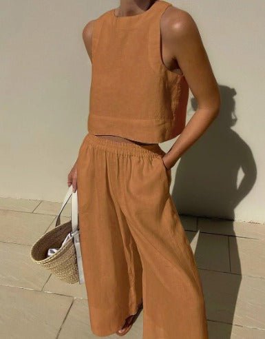 Charlene | Women's Cropped Sleeveless Tank Top and Pants Set