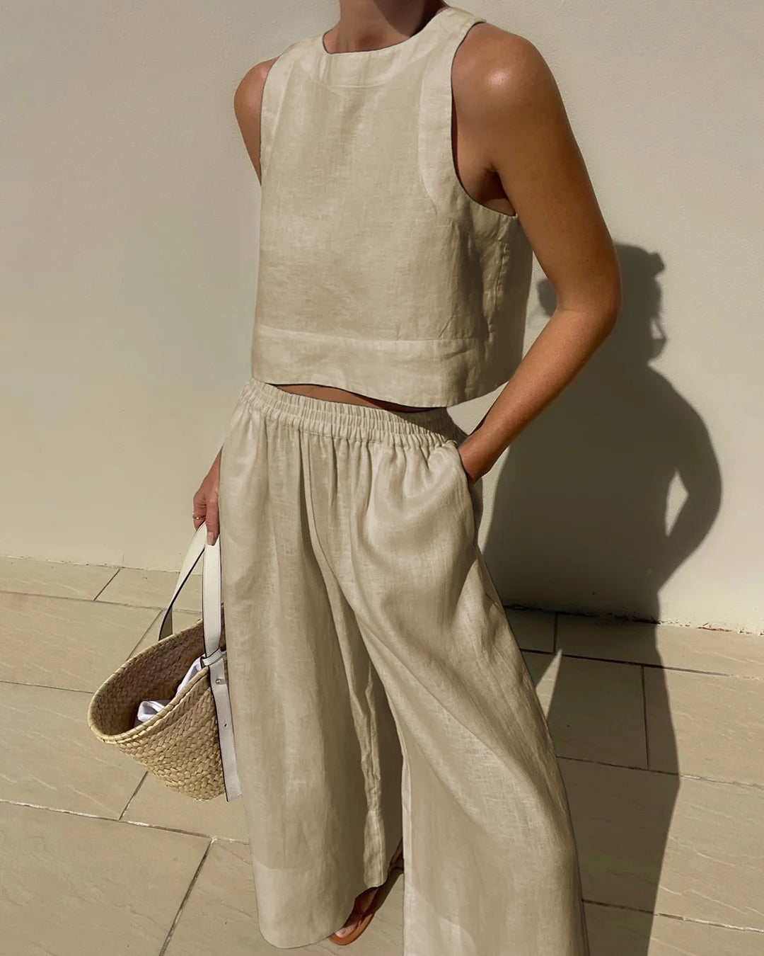 Charlene | Women's Cropped Sleeveless Tank Top and Pants Set