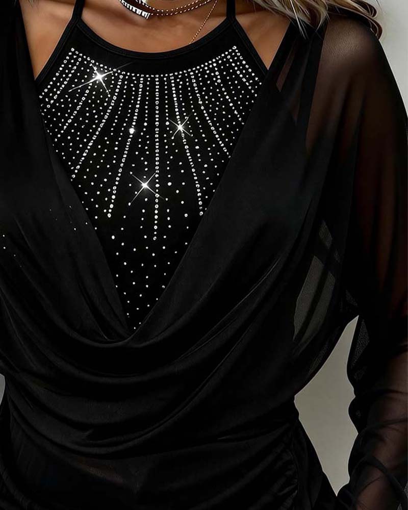 Danielle | Women's Sheer Sleeve Cowl Neck Blouse