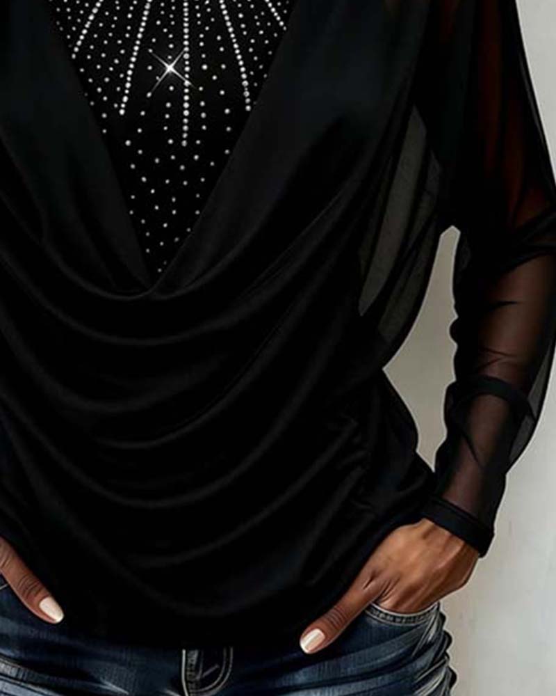 Danielle | Women's Sheer Sleeve Cowl Neck Blouse