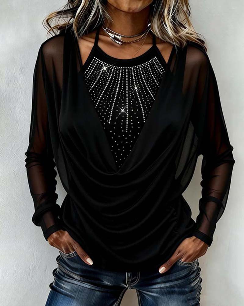 Danielle | Women's Sheer Sleeve Cowl Neck Blouse