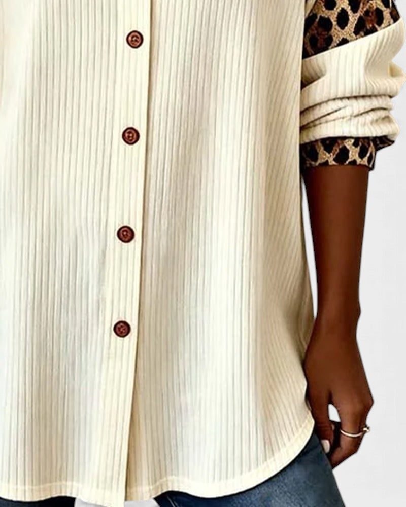Deanna | Women's Long Sleeve Leopard Print Button-Down Shirt