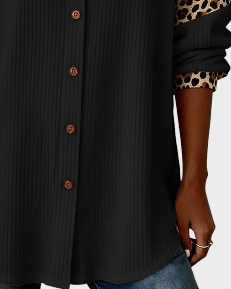 Deanna | Women's Long Sleeve Leopard Print Button-Down Shirt