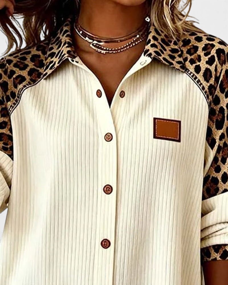 Deanna | Women's Long Sleeve Leopard Print Button-Down Shirt