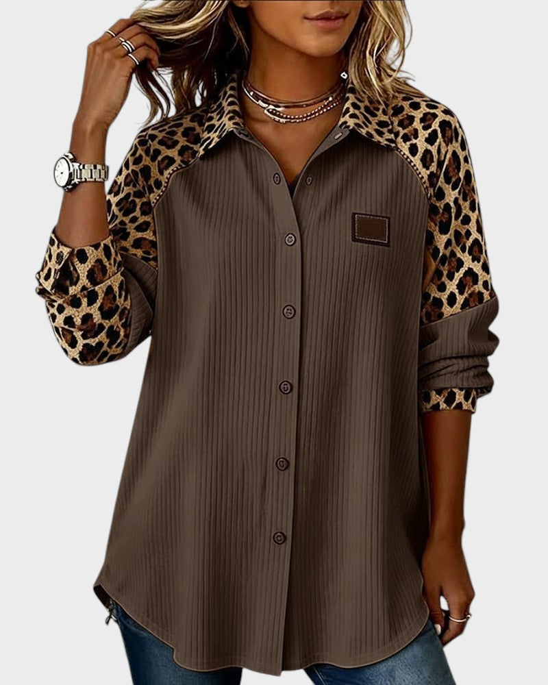 Deanna | Women's Long Sleeve Leopard Print Button-Down Shirt