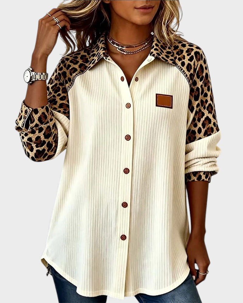 Deanna | Women's Long Sleeve Leopard Print Button-Down Shirt