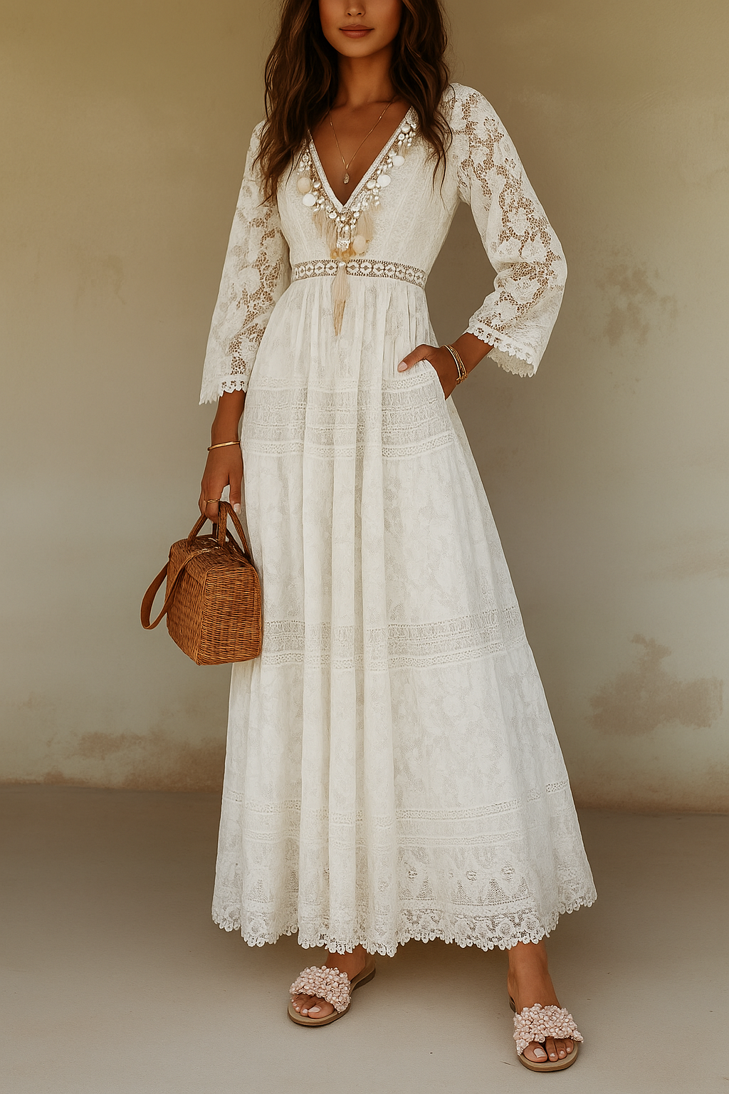 Doris | Women's V-Neck Lace Maxi Dress