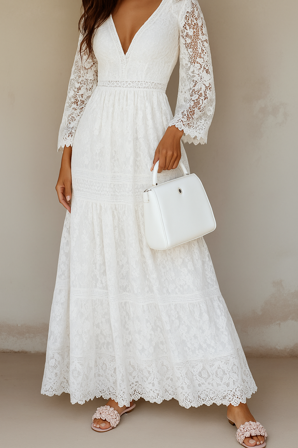 Doris | Women's V-Neck Lace Maxi Dress